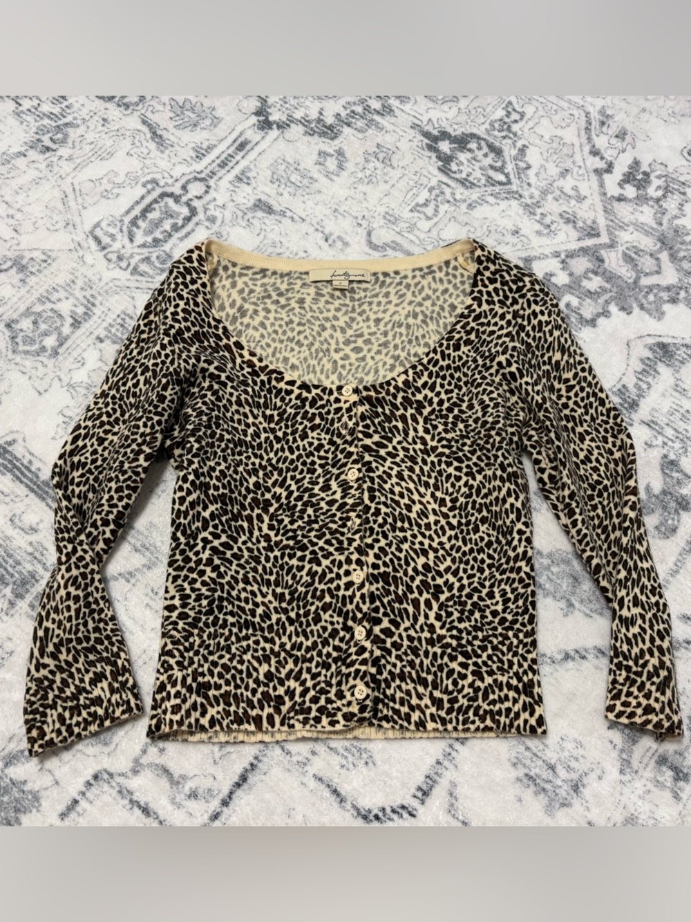 Leopard Print Button-Front Cardigan - Beige/Black